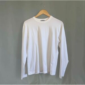FARHI White Long Sleeve Crew Neck T Shirt Women's Size L Luxury Basic Essential